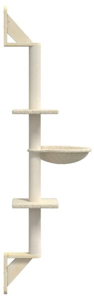 Nástěnné škrabadlo pro kočky se sloupkem krémové 142,5 cm 172395