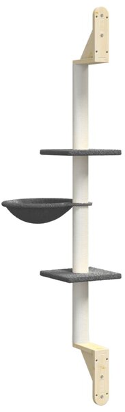 Nástěnné škrabadlo pro kočky se sloupkem tmavě šedé 142,5 cm 172397