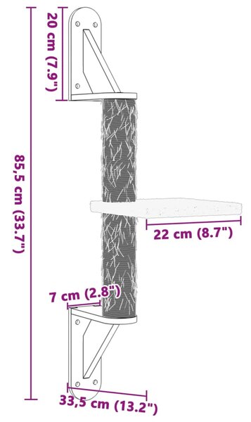 Nástěnné škrabadlo pro kočky se sloupkem tmavě šedé 85,5 cm 172394
