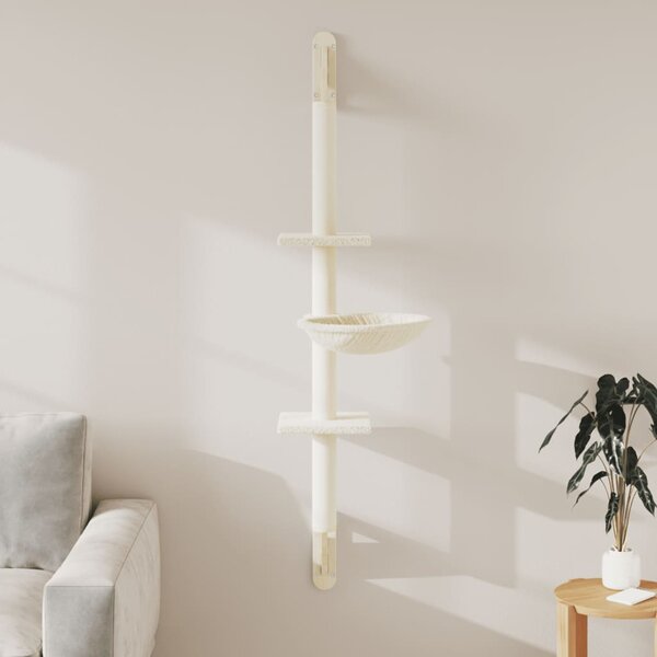 Nástěnné škrabadlo pro kočky se sloupkem krémové 142,5 cm 172395