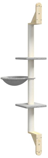 Nástěnné škrabadlo pro kočky se sloupkem světle šedé 142,5 cm 172396