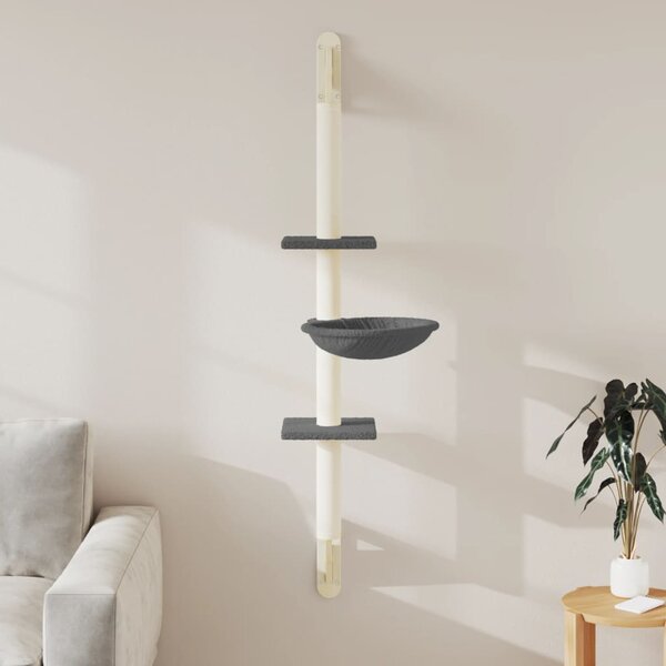Nástěnné škrabadlo pro kočky se sloupkem tmavě šedé 142,5 cm 172397