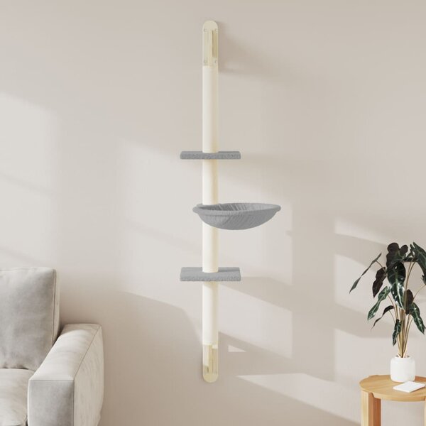 Nástěnné škrabadlo pro kočky se sloupkem světle šedé 142,5 cm 172396