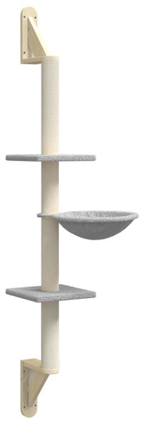 Nástěnné škrabadlo pro kočky se sloupkem světle šedé 142,5 cm 172396