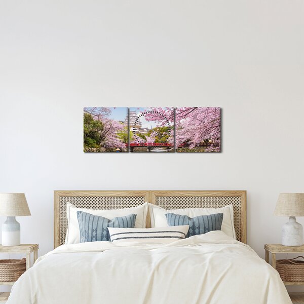 Obraz japonské třešně (s hodinami) (90x30 cm)
