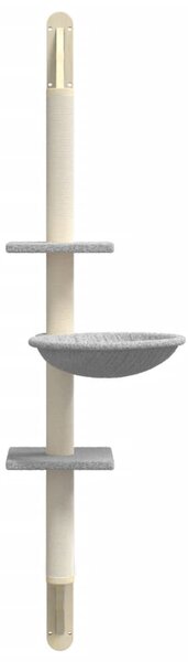 Nástěnné škrabadlo pro kočky se sloupkem světle šedé 142,5 cm 172396