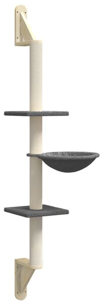 Nástěnné škrabadlo pro kočky se sloupkem tmavě šedé 142,5 cm 172397