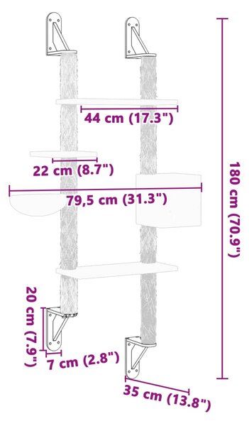 Nástěnné škrabadlo pro kočky se sloupkem tmavě šedé 180 cm 172403
