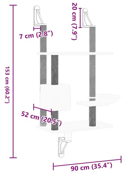 Nástěnné škrabadlo pro kočky se sloupkem světle šedé 153 cm 172405