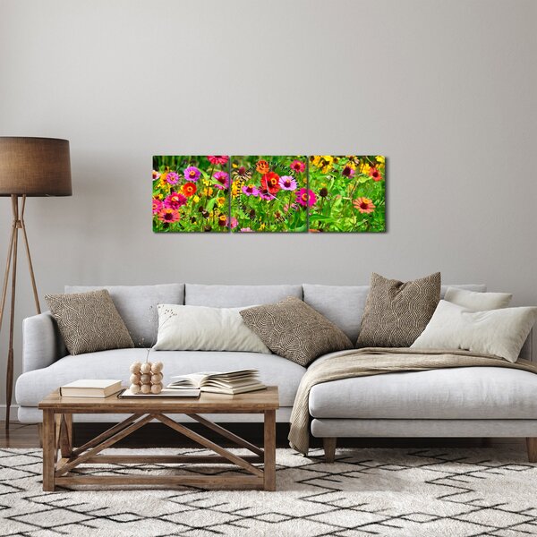 Obraz lučního kvítí (s hodinami) (90x30 cm)