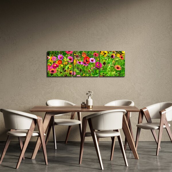 Obraz lučního kvítí (s hodinami) (90x30 cm)