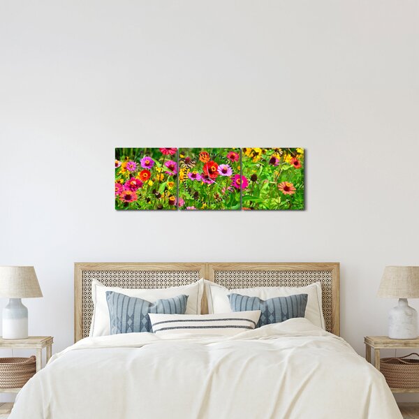 Obraz lučního kvítí (s hodinami) (90x30 cm)