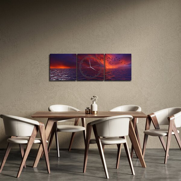 Obraz moře s ptáky (s hodinami) (90x30 cm)