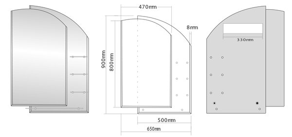 Aqualine Aqualine, WEGA zrcadlo 65x90cm, zaoblené, s policemi, 65028