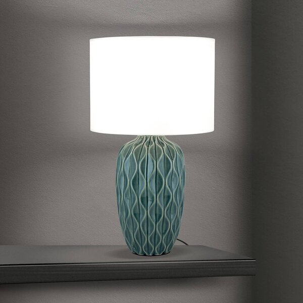 ORION Stolní lampa Tortuga, zelená/bílá, výška 49,5 cm, keramika/len, Bílá / opál, Obývací pokoj / jídelna, Keramika
