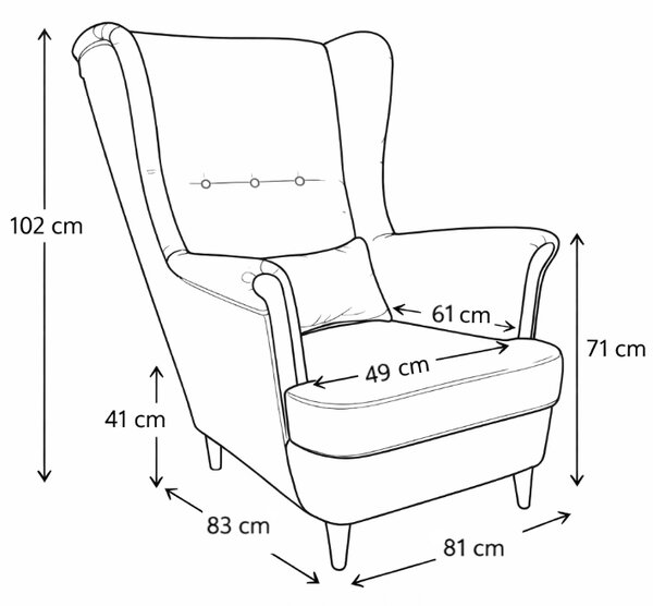 Křeslo ušák VISBY + taburet s úložným prostorem – masiv, látka, hnědá