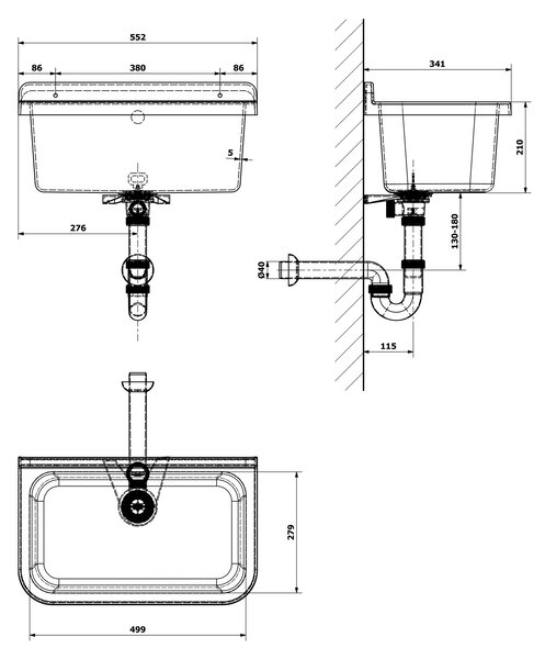 Aqualine Aqualine, Závěsná výlevka 55x34cm, plast, bílá, PI5055