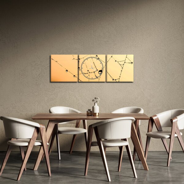 Obraz orosené pavučiny (s hodinami) (90x30 cm)