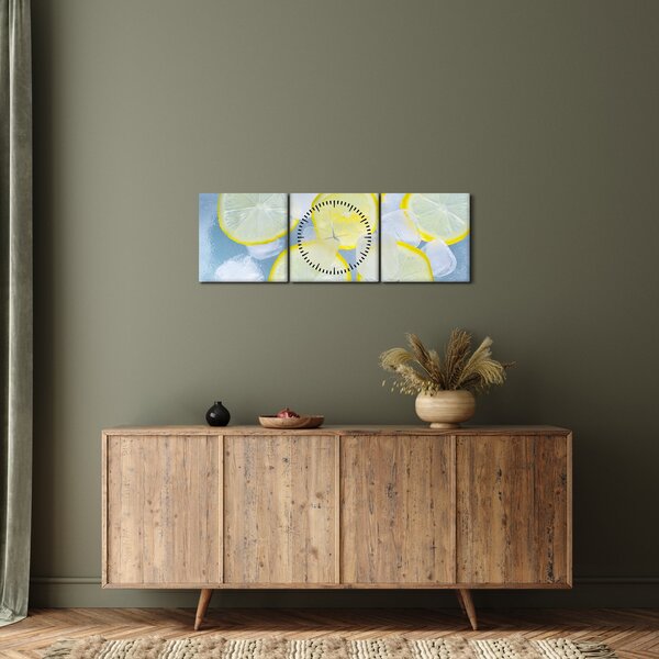Obraz citrónů v ledu (s hodinami) (90x30 cm)