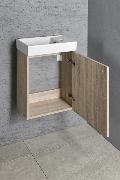 Aqualine Bruckner, ZOJA skříňka s keramickým umyvadlem 40x22 cm, dub platina, 51049DP-02