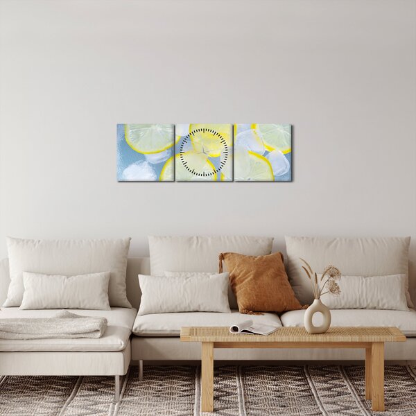 Obraz citrónů v ledu (s hodinami) (90x30 cm)