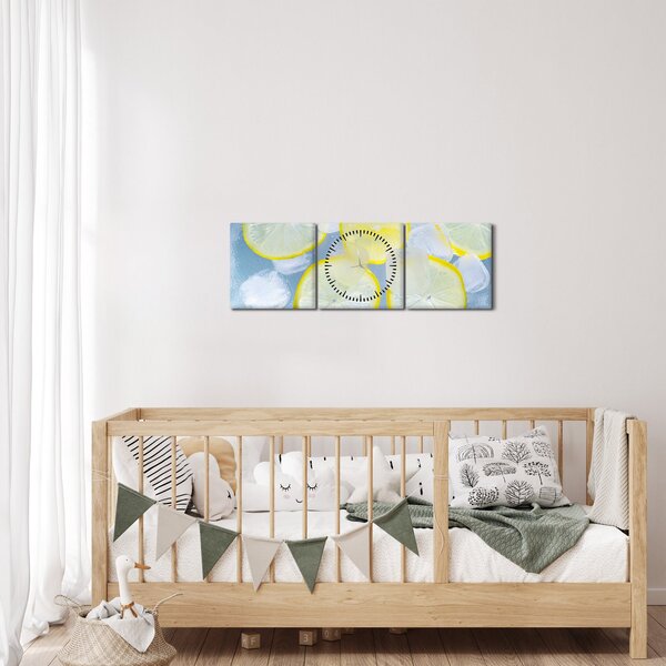 Obraz citrónů v ledu (s hodinami) (90x30 cm)