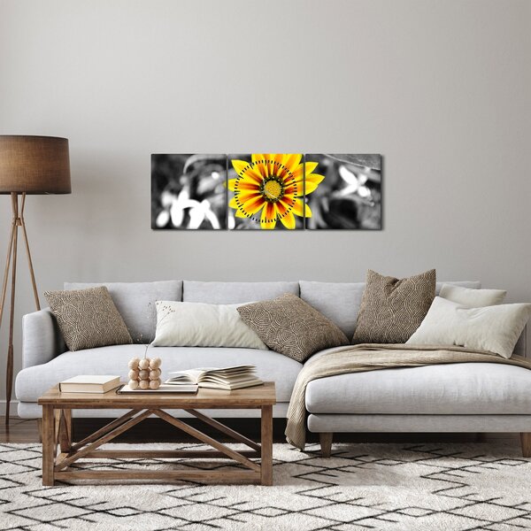 Obraz žluté květiny (s hodinami) (90x30 cm)