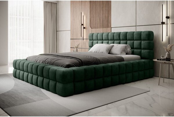 Tmavě zelená čalouněná dvoulůžková postel s úložným prostorem s roštem 180x200 cm Dizzle – ELTAP