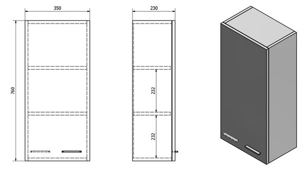 Aqualine Aqualine, ZOJA/KERAMIA FRESH skříňka horní 35x76x23cm, dub platin, 50336
