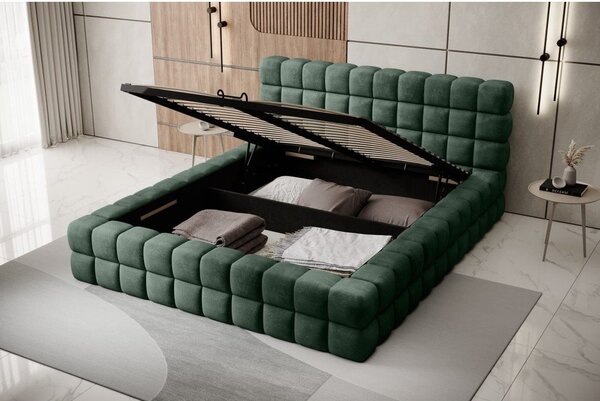 Tmavě zelená čalouněná dvoulůžková postel s úložným prostorem s roštem 180x200 cm Dizzle – ELTAP