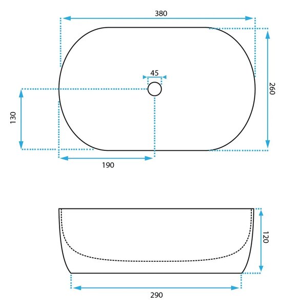 Rea Amelia, umyvadlo na desku 380x260x120mm, imitace kamene Shiny Aiax, REA-U9107