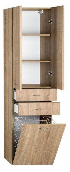 Aqualine Aqualine, ZOJA/KERAMIA FRESH skříňka vysoká s košem 50x184x29cm, dub platin, 51295