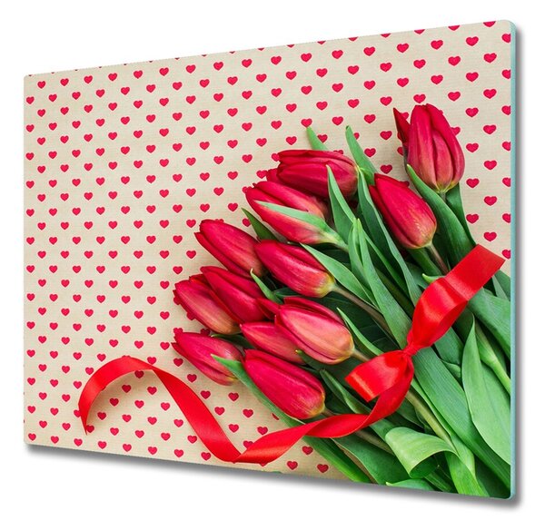 Skleněná krájecí deska Tulipány srdce 60x52 cm