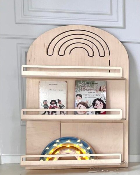 Závěsná dřevěná knihovna RAINBOW do dětského pokoje - Béžová