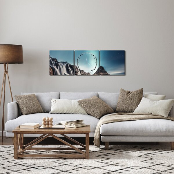 Obraz vodopádů (s hodinami) (90x30 cm)