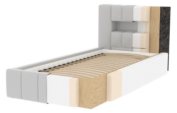 Světle hnědá čalouněná jednolůžková postel s úložným prostorem s roštem 90x200 cm Lamica – ELTAP