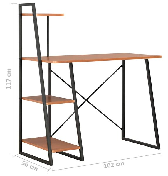Psací stůl s poličkami černý a hnědý 102 x 50 x 117 cm 20285