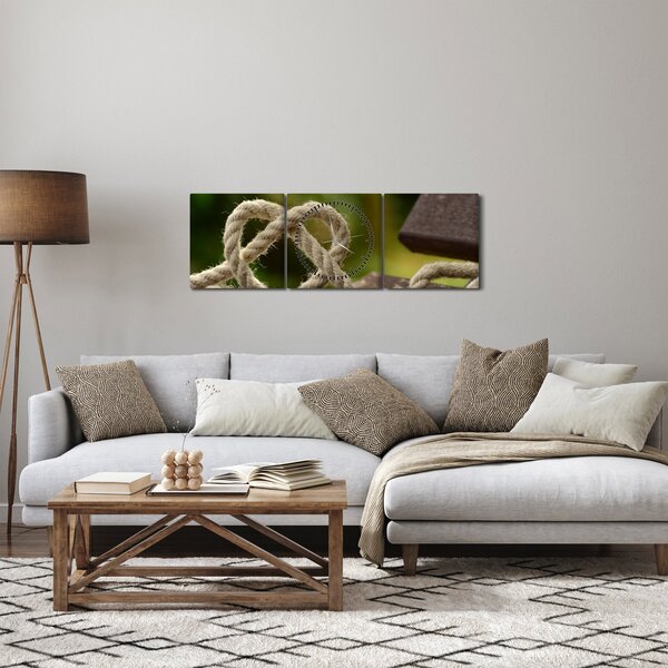 Obraz srdce z lana (s hodinami) (90x30 cm)