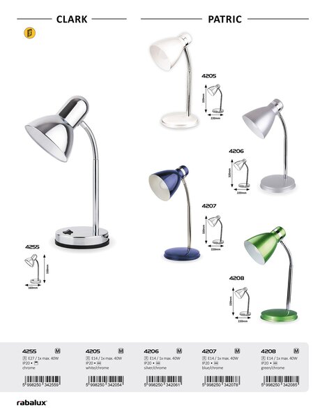 4255 Stolní lampa CLARK, 1 x 40W a krytím IP20