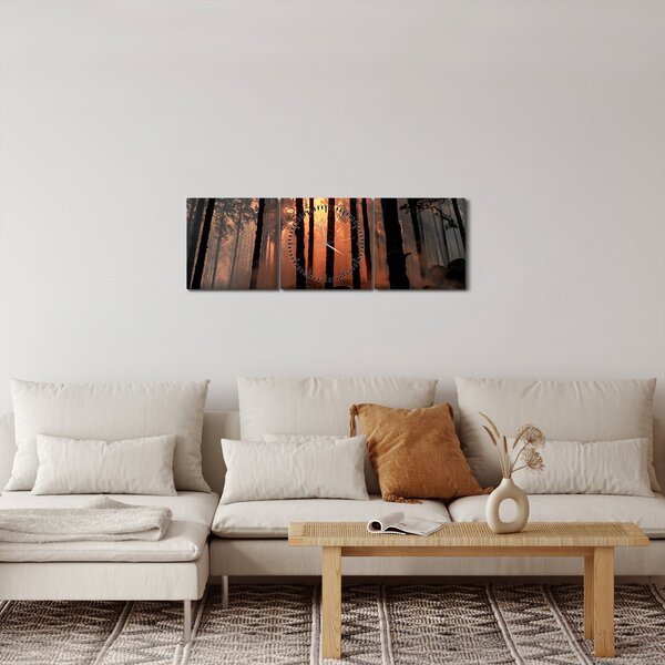 Obraz temného lesa (s hodinami) (90x30 cm)