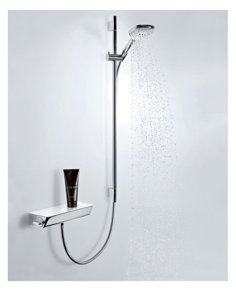 Hansgrohe Raindance Select E sprchová sada 120 3jet EcoSmart se sprchovou tyčí 90 cm a miskou na mýdlo, bílá/chrom 26623400