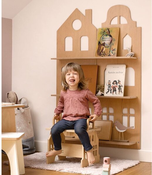 Závěsné police do dětského pokoje ve tvaru domku - Růžová, Zvolte variantu: Bez zarážky