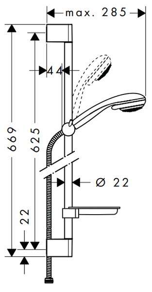 Hansgrohe Crometta 85 sprchová sada Vario se sprchovou tyčí 65 cm a miskou na mýdlo, chrom 27764000