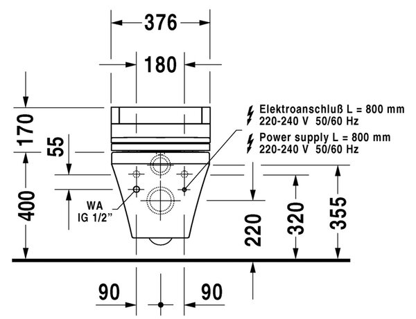 Duravit DuraStyle - Závěsné WC pro SensoWash® 620x370 mm, bílá 2537590000