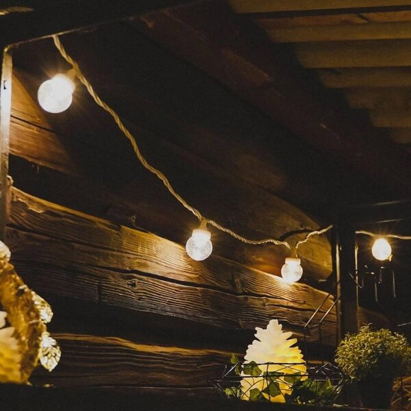 DECOLED Easy Fix LED party osvětlení, 5 m, venkovní, 10 transparentních kouliček, 70 teple bílých diod, bílý kabel, IP67, prodlužovací
