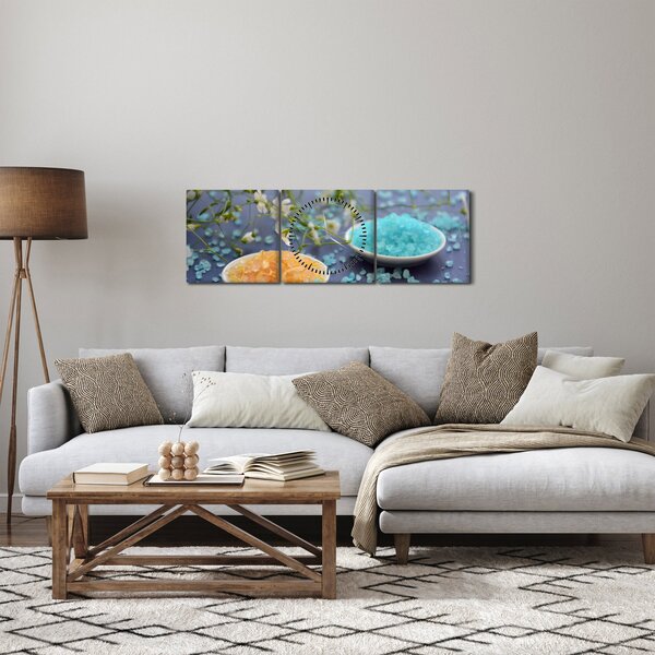 Obraz barevné mořské soli (s hodinami) (90x30 cm)