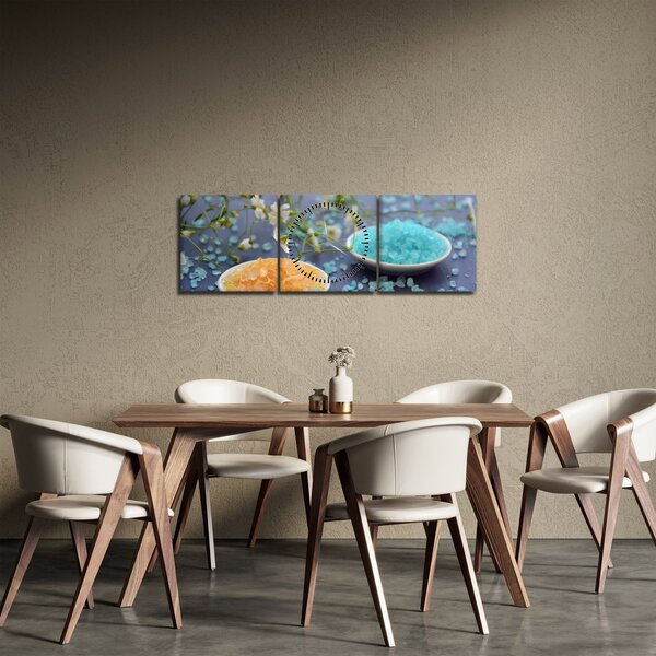 Obraz barevné mořské soli (s hodinami) (90x30 cm)