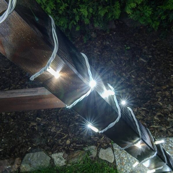 DECOLED Easy Fix LED světelný řetěz, 20 m, venkovní, ledově bílá, 120 diod, bílý kabel, IP67