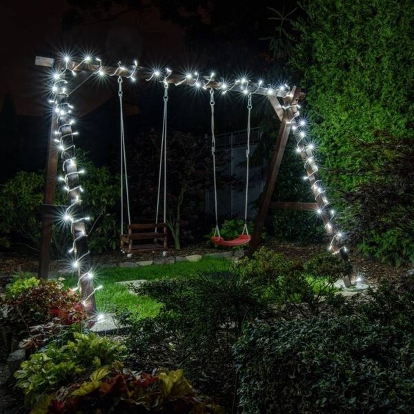DECOLED Easy Fix LED světelný řetěz, 20 m, venkovní, ledově bílá, 120 diod, bílý kabel, IP67