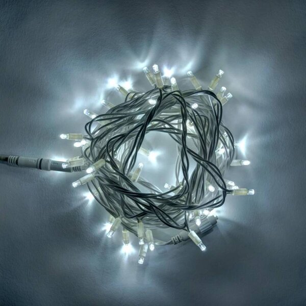 DECOLED Easy Fix LED světelný řetěz, 20 m, venkovní, ledově bílá, 120 diod, bílý kabel, IP67